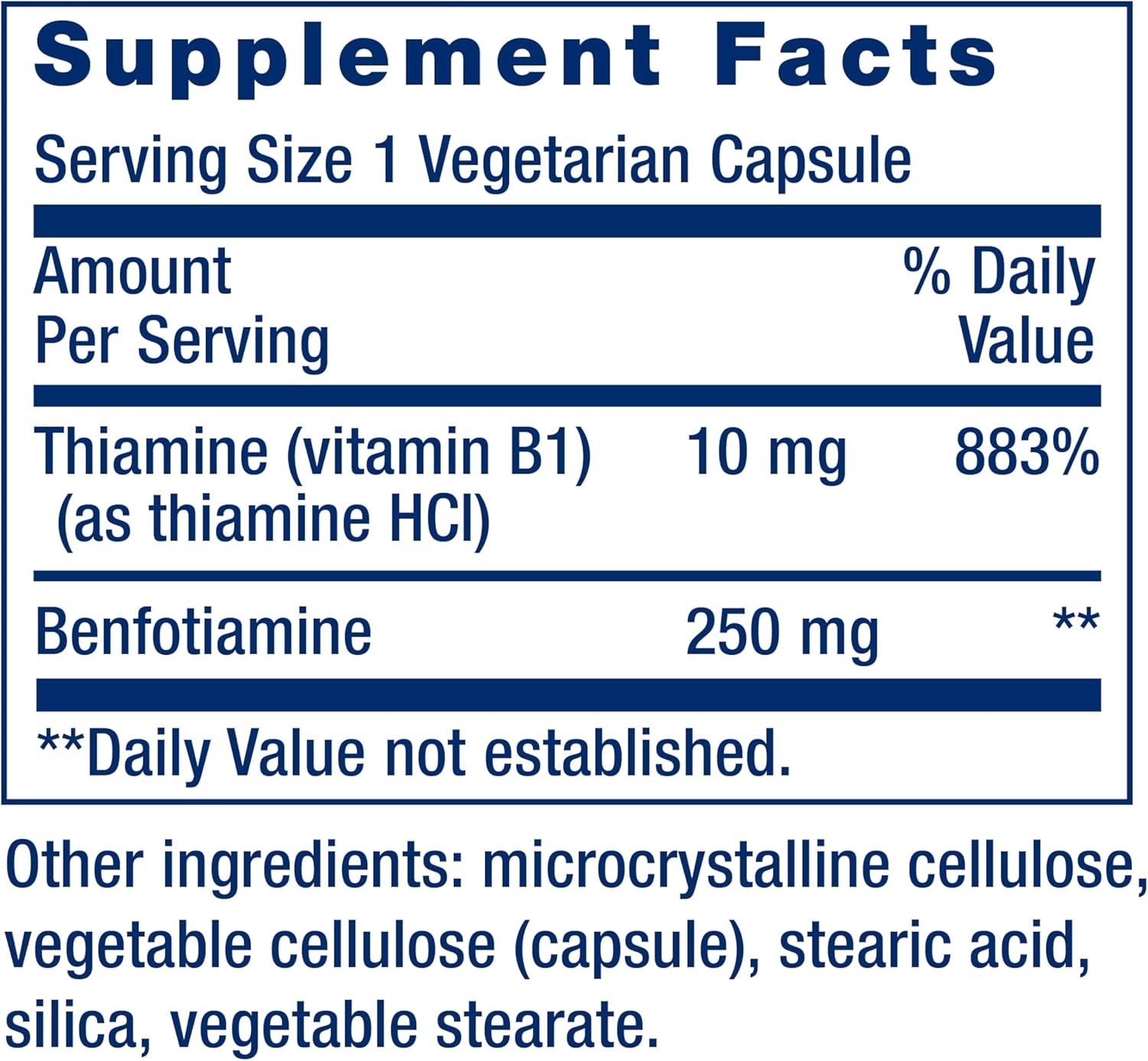 Mega Benfotiamine, 250 Mg, a Fat-Soluble Form of Thiamine, Healthy Metabolism, Ultra-Bioavailable Vitamin B1, High Potency, Gluten-Free, Non-Gmo, Vegetarian, 120 Capsules