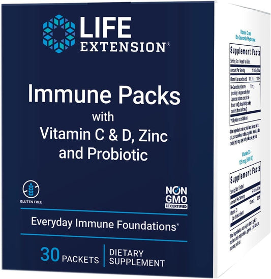 - Immune Packs with Vitamin C & D, Zinc and Probiotic (30 Packs)