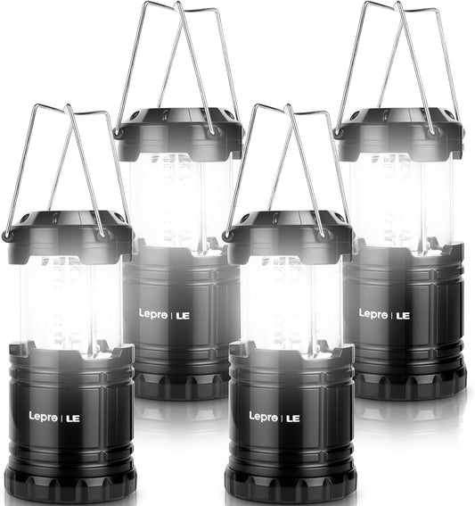 LED Camping Lanterns Battery Powered, Collapsible, IPX4 Water Resistant, Outdoor Portable Lights for Emergency, Hurricane, Storms and Outages