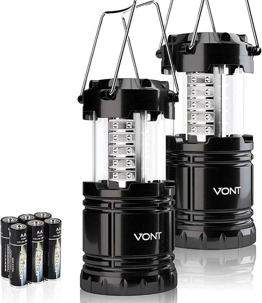 LED Camping Lantern, LED Lanterns, Suitable Survival Kits for Hurricane, Emergency Light for Storm, Outages, Outdoor Portable Lanterns, Black, Collapsible, (Batteries Included)