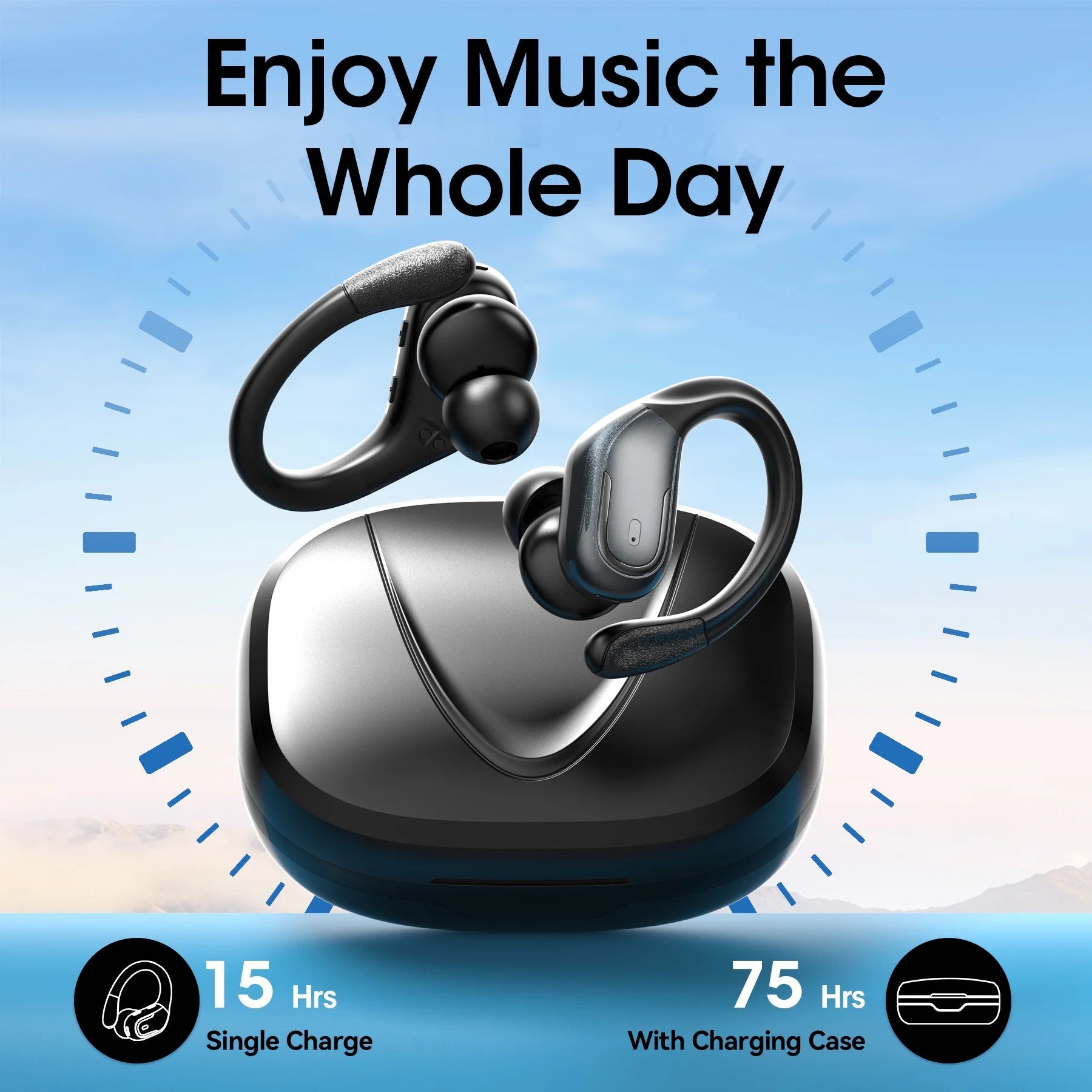 Wireless Earbud, 80Hrs Bluetooth 5.3 Headphones IP7 Waterproof for Sport, Running Wireless Earphones with ENC Noise Cancelling Mics, Deep Bass over Ear Bud with Earhooks for Android, Ios