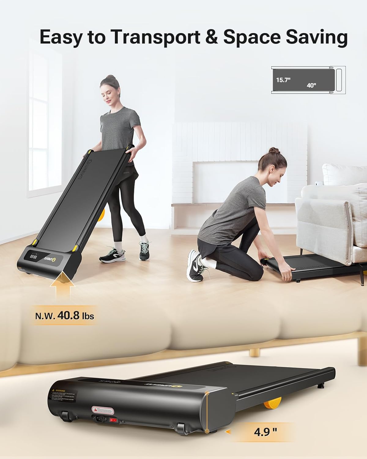 under Desk Treadmill, Walking Pad Treadmills for Home, Portable Walking Treadmill 2.25HP, Walking Jogging Machine with 265 Lbs Weight Capacity Remote Control LED Display