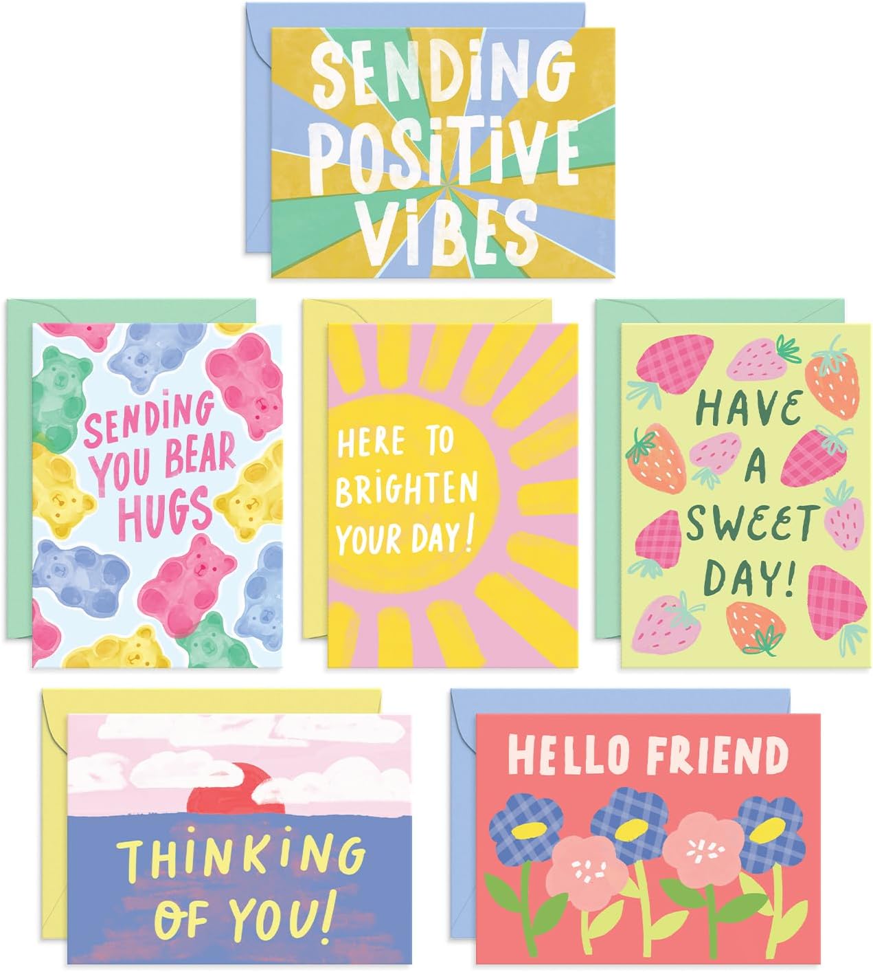 S&O Fun Thinking of You Cards with Envelopes - Colorful Thinking of You Card Pack of 24 Box - Blank inside Encouragement Cards with Envelopes - Bulk Boxed Greeting Cards Assorted Designs