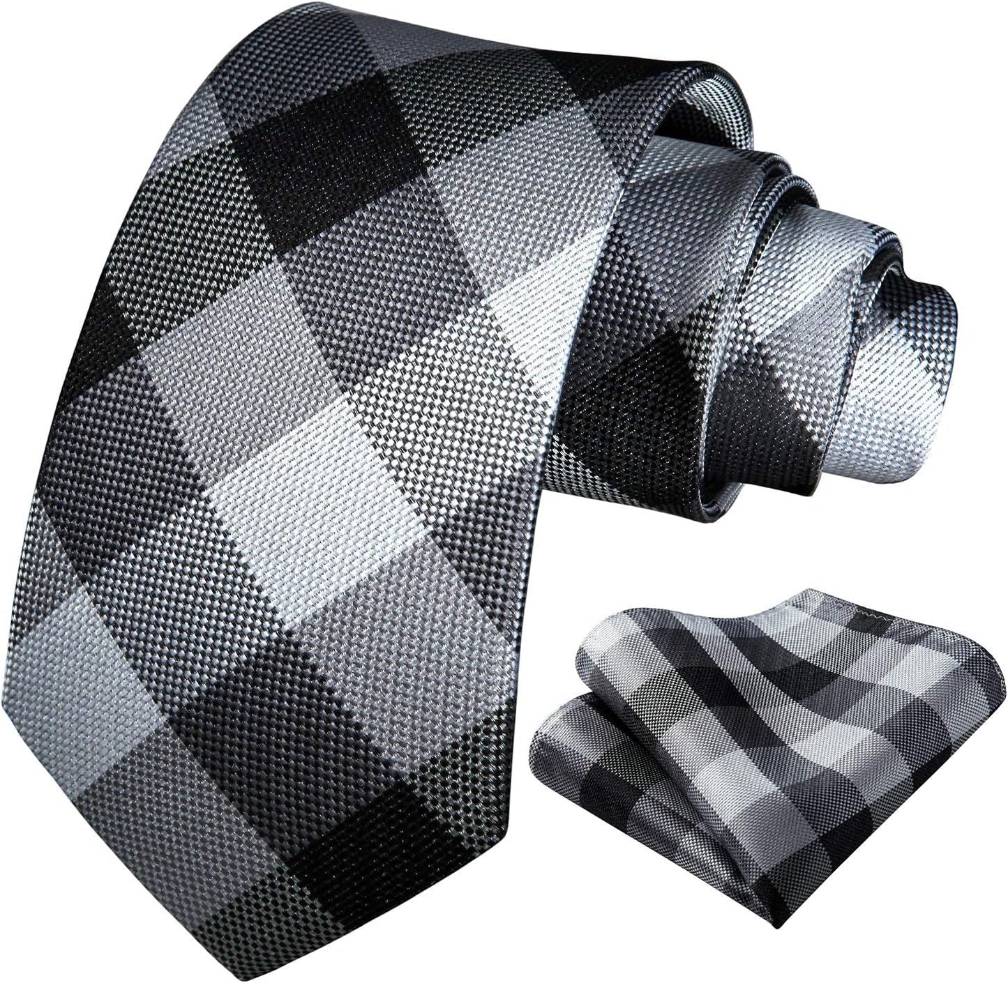 Ties for Men Formal Business Plaid Checked Mens Ties and Pocket Square Set Classic Wedding Necktie Handkerchief