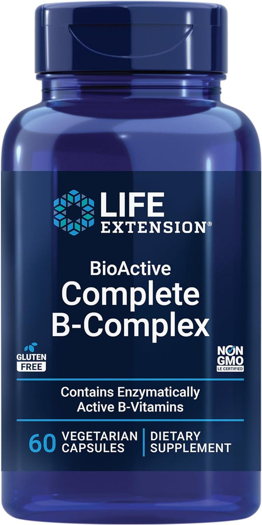 Bioactive Complete B-Complex, Heart, Brain and Nerve Support, Healthy Energy, Metabolism, Complete B Complex, 60 Vegetarian Capsules