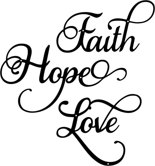 Faith Hope Love 3 Pieces Metal Wall Decor Inspirational Black Letter Sign Wall Art Rustic Vintage Farmhouse Word Metal Sign Family Wall Decor for Home Bedroom Living Room