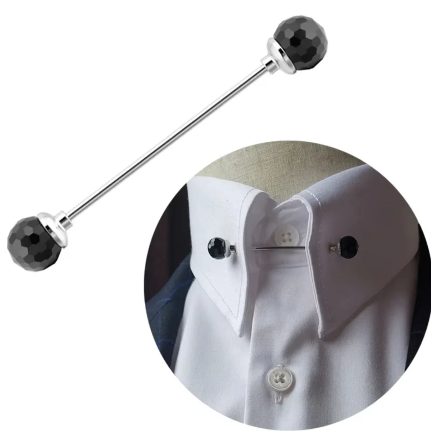 Fashion Collar Pin Trendy Men'S Shirt round Multi-Faceted Crystal Ball Hole Collars Pins Business Accessories Gift Can Unscrew