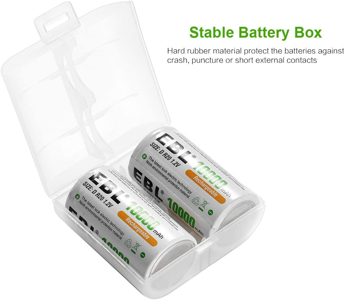 Pack of 8 10000Mah Ni-Mh D Cells Rechargeable Batteries, Battery Case Included