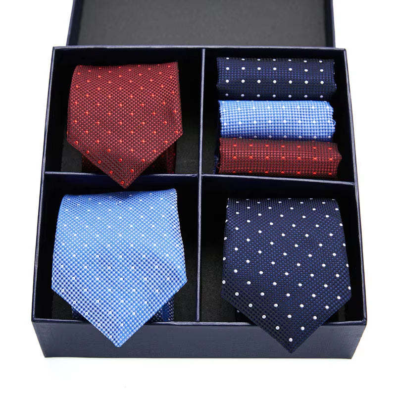 Gift Box Packing Silk Ties for Men Novelty Hanky Set 3 Styles Men'S Tie Formal Red Cravat for Wedding Business Necktie