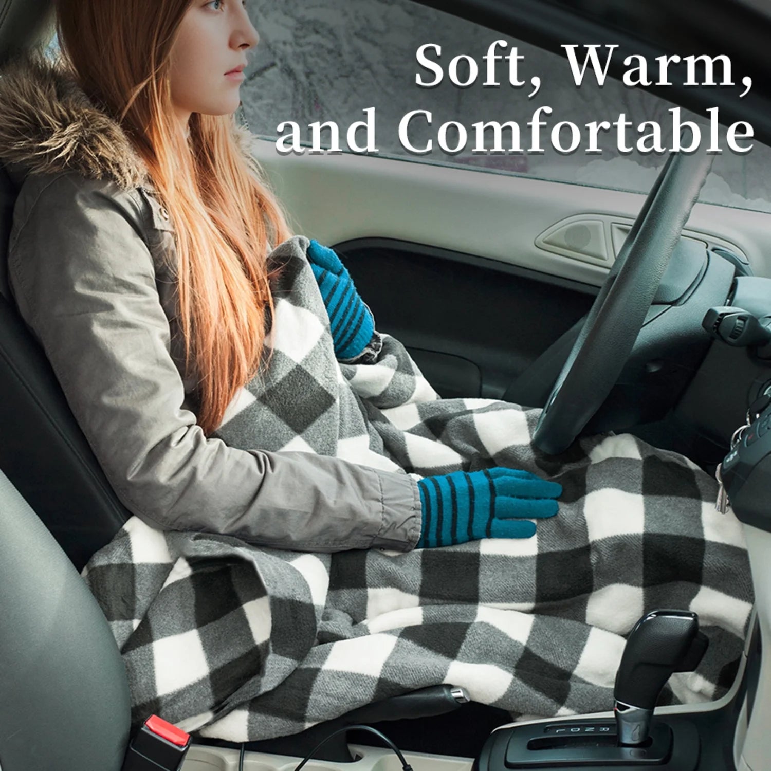 Heated Car Blanket 12 Volt Electric Car Blankets with Controller for Timer & Heat Level 59" X 43" Heating Blanket Throw for Car