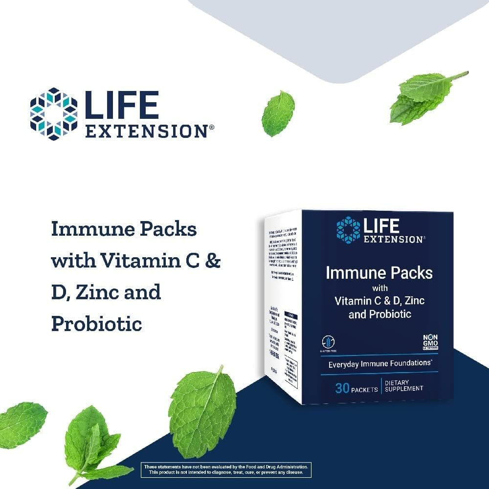 - Immune Packs with Vitamin C & D, Zinc and Probiotic (30 Packs)